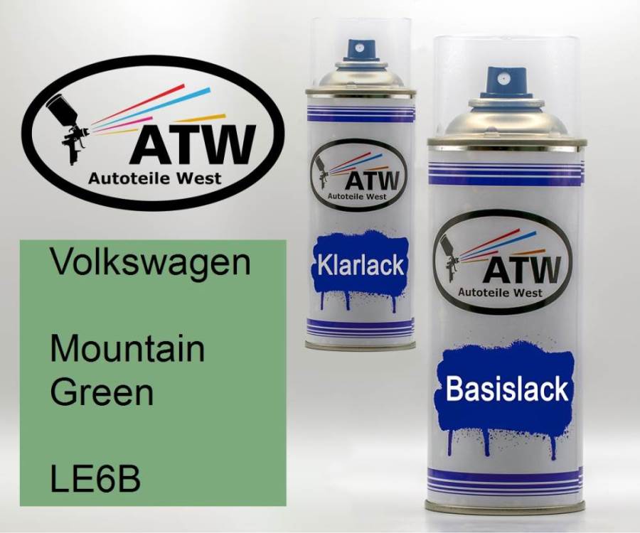 Volkswagen, Mountain Green, LE6B: 400ml Sprühdose + 400ml Klarlack - Set, von ATW Autoteile West.